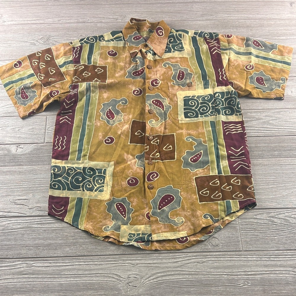 The Territory Ahead Mens Medium Rayon Abstract Batik Paisley Button Down Shirt